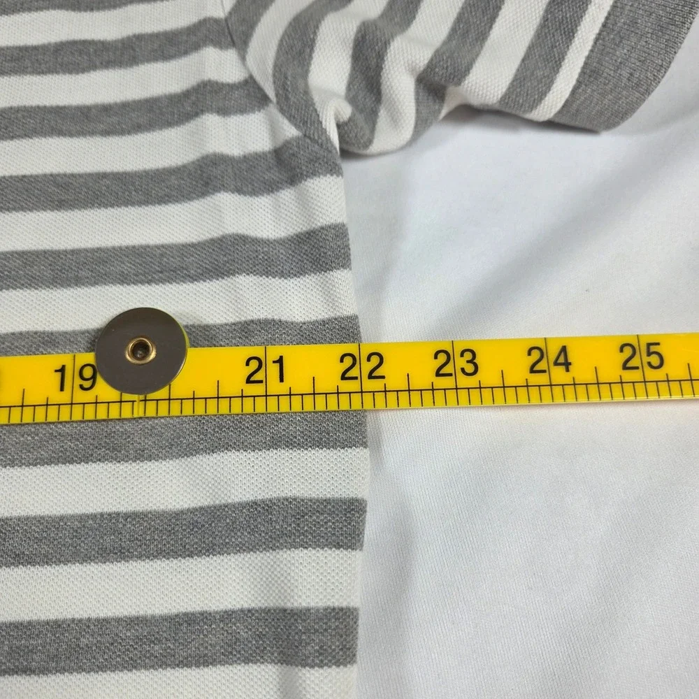 Polo Ralph Lauren Mens Large Grey White Striped Short Sleeve Pique Polo Shirt